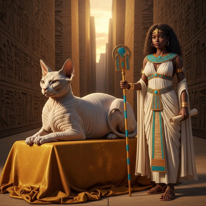 Majestic Sphinx Cat and Ancient Egyptian Girl Majestic Sphinx Cat and Ancient Egyptian Girl