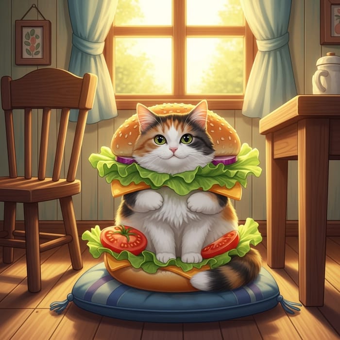 Adorable Cat Burger Scene: A Purrfect Delight Adorable Cat Burger Scene: A Purrfect Delight
