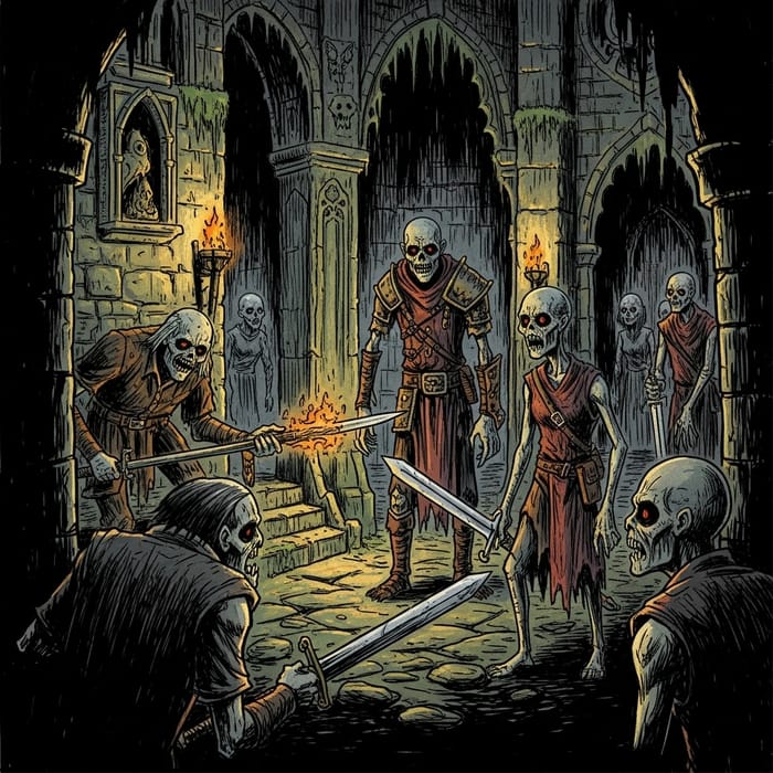 Eerie Dungeon with Undead Creatures | Dark Gothic Illustration Eerie Dungeon with Undead Creatures | Dark Gothic Illustration
