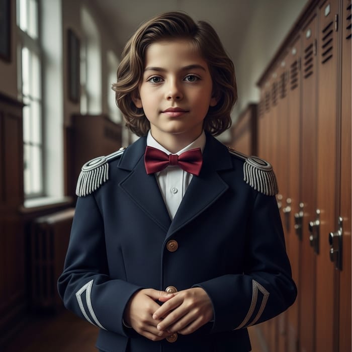 Boy in Dark Uniform & Bow Tie with Feminine Features Boy in Dark Uniform & Bow Tie with Feminine Features