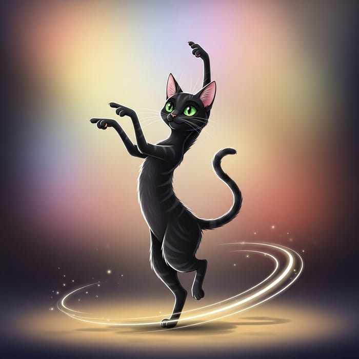 Graceful Dancing Cat Artwork | Enchanting Feline Illustration