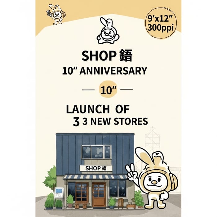 Celebrate 10 Years: Unique Poster Design for Shop Expansion Celebrate 10 Years: Unique Poster Design for Shop Expansion