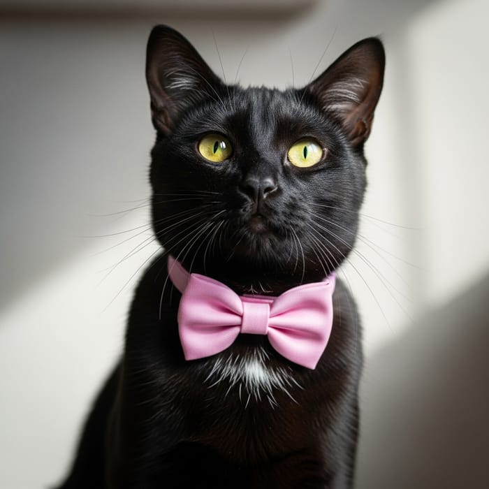 Elegant Black Cat with Yellow Eyes - Ciklama Flower Collar Elegant Black Cat with Yellow Eyes - Ciklama Flower Collar
