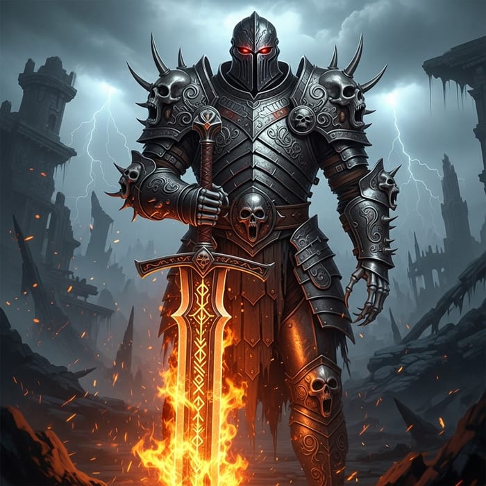 Fearsome Undead Knight with Flaming Sword Fearsome Undead Knight with Flaming Sword