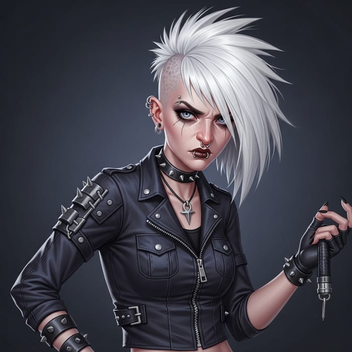 Captivating Dangerous Fantasy Woman with Punk-Styled White Hair and Piercings Captivating Dangerous Fantasy Woman with Punk-Styled White Hair and Piercings