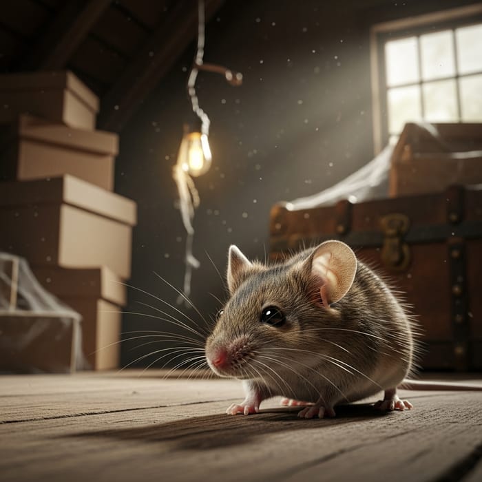 Ultra-Realistic Mouse Image in House Attic