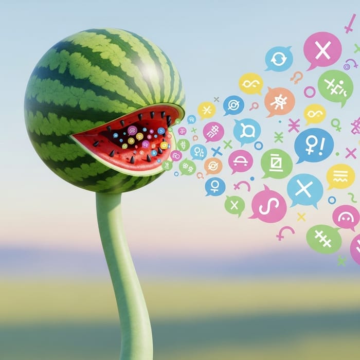 Colorful Lies: Watermelon Head Spewing Deception