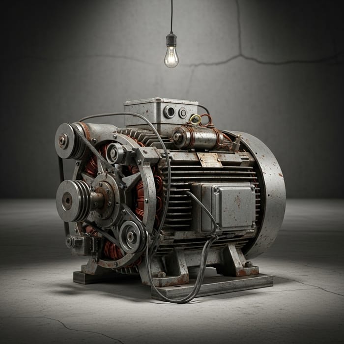 Mechanical Electric Motor in Solitude with Blank Space