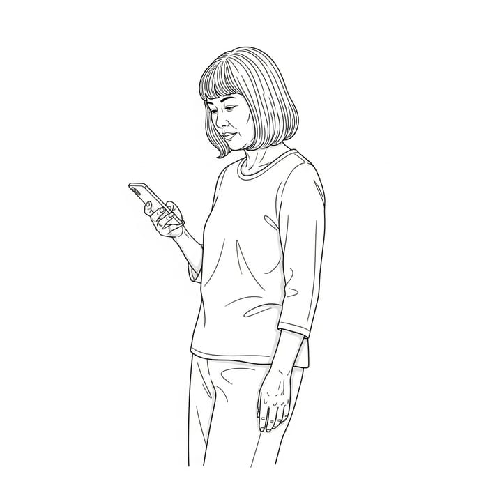 Person Using Mobile Phone - Line Drawing