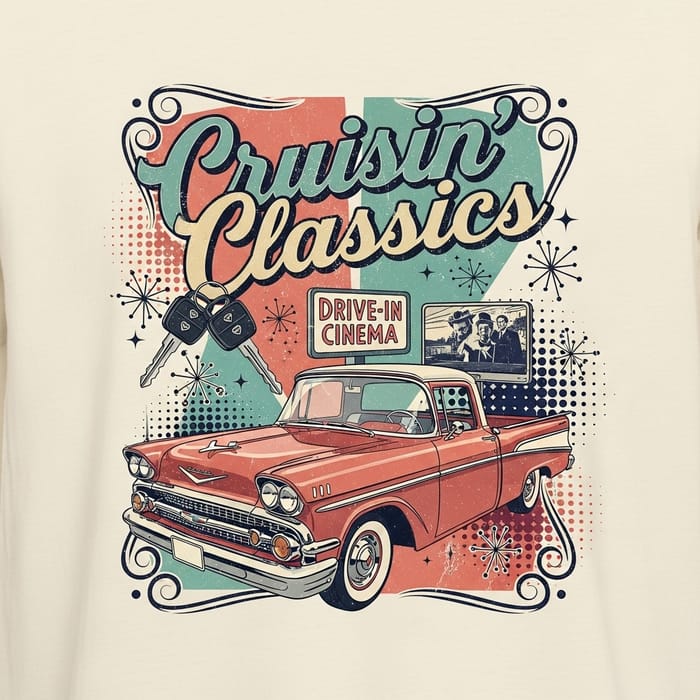 Vintage Car Themed T-shirt Design | Retro 50s & 60s Style Vintage Car Themed T-shirt Design | Retro 50s & 60s Style