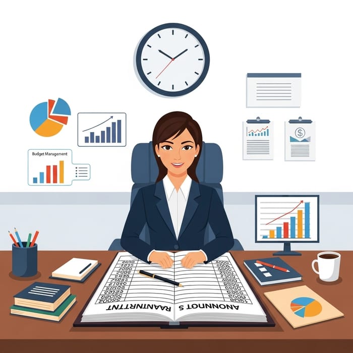 Efficient Budget Management & Accounting Excellence | Impactful Image of South Asian Woman at Desk