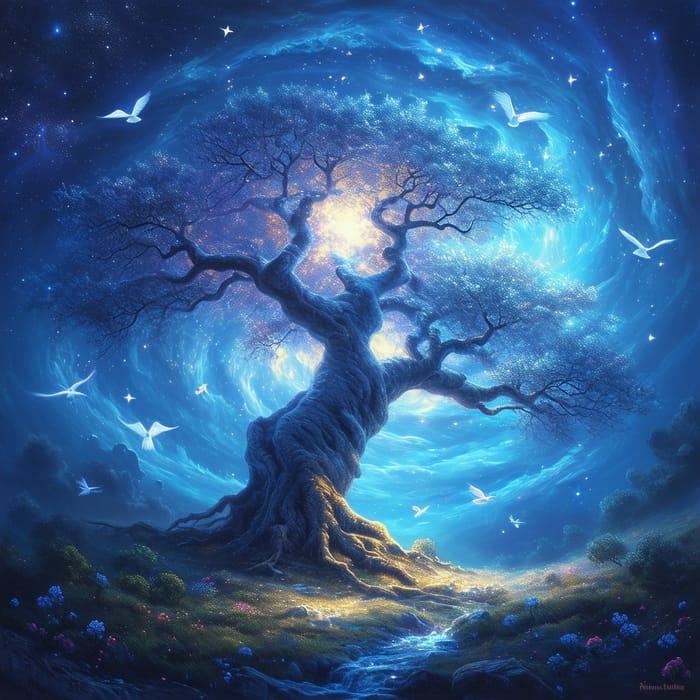 Mystical Tree of Life in Celestial Setting | Cosmic Fantasy