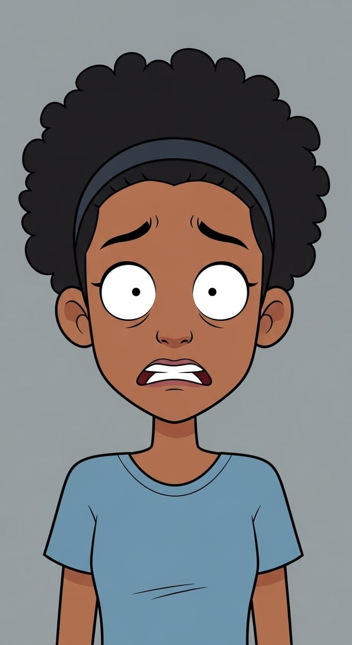 Scared African American Teen Cartoon Art