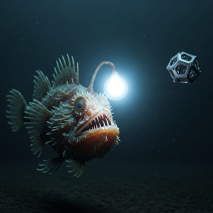 Realistic Anglerfish in Dark with Lightbulb Antenna Realistic Anglerfish in Dark with Lightbulb Antenna