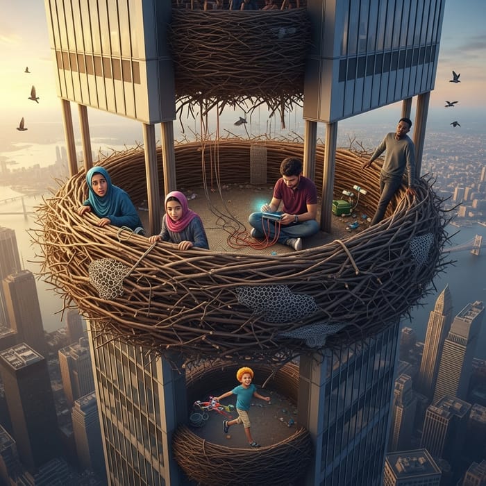 Giant Bird's Nest in Skyscraper: Urban Aviary Living
