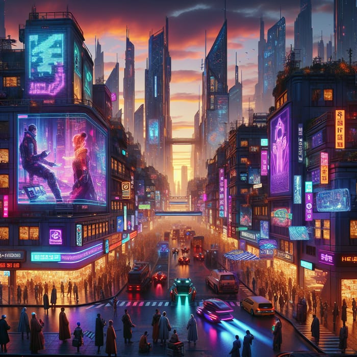 Cyberpunk Cityscape at Dusk - Futuristic Urban Scene