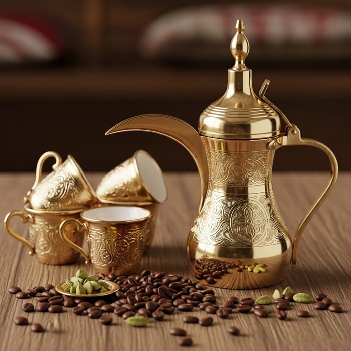 Traditional Arabic Dallah: Coffee Pot & Beans Traditional Arabic Dallah: Coffee Pot & Beans