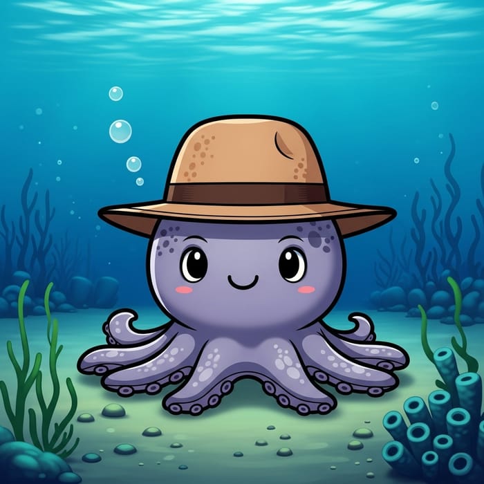 Cute Octopus with Stylish Hat | Playful Underwater Charm Cute Octopus with Stylish Hat | Playful Underwater Charm
