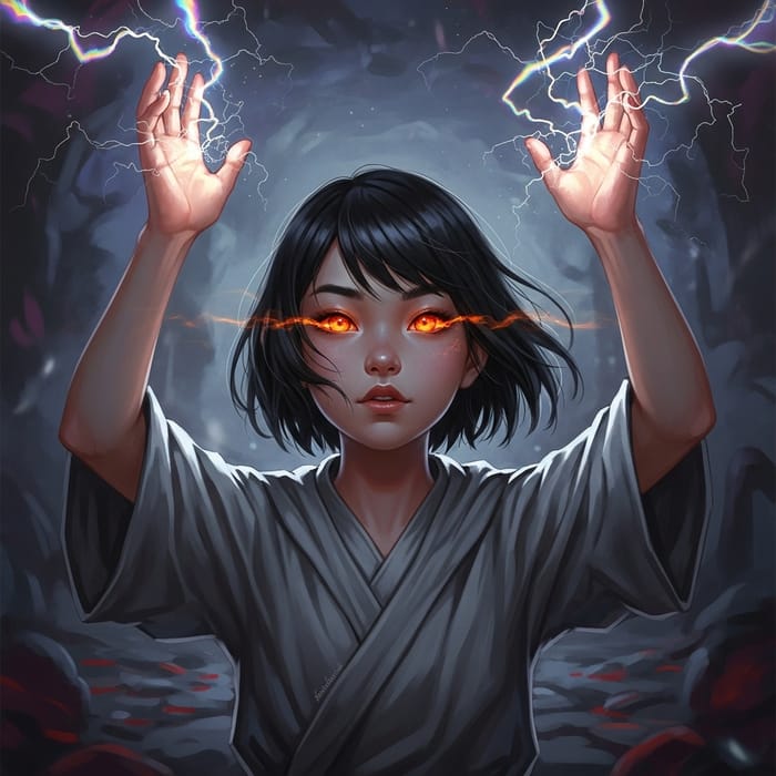 Mystical Summoning of Iridescent Lightning - Dark Fantasy Art