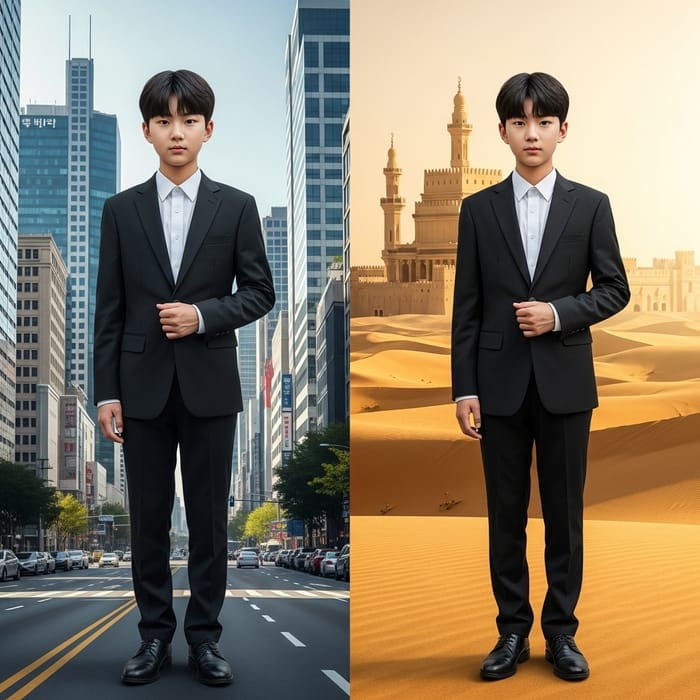 14-Year-Old Korean Boy Transformation in Black Suit to Saudi Arabia 14-Year-Old Korean Boy Transformation in Black Suit to Saudi Arabia