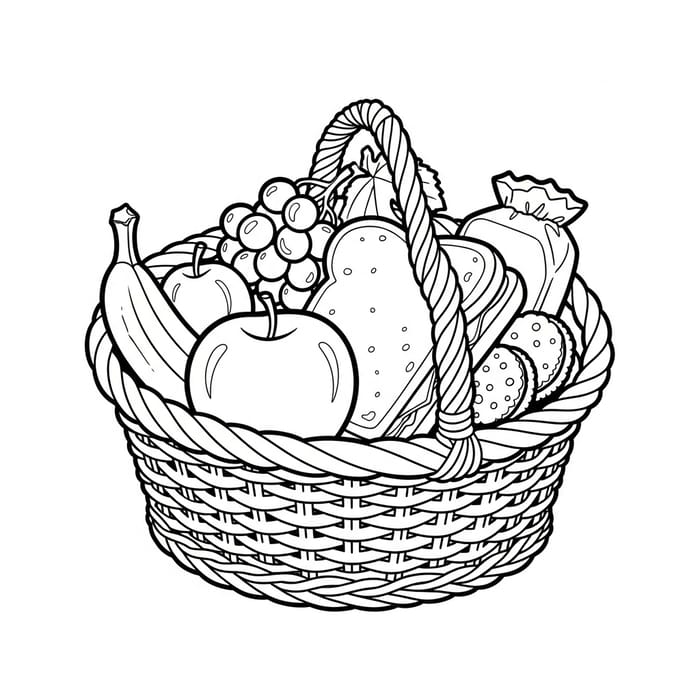 Coloring Basket of Simple Snacks for Kids
