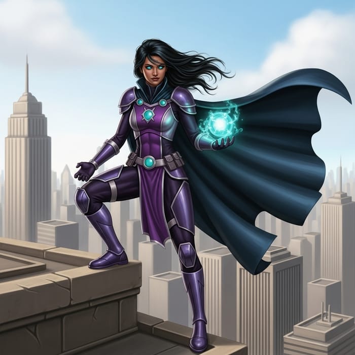 Epic South Asian Female Superhero Defending City as Guardian