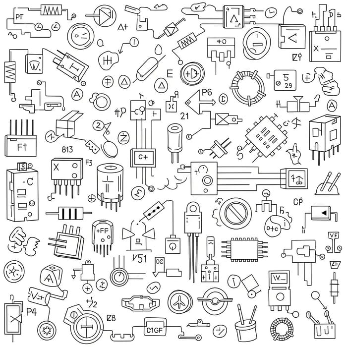 Intricate Electronic Components Symbols | Detailed Depiction Intricate Electronic Components Symbols | Detailed Depiction