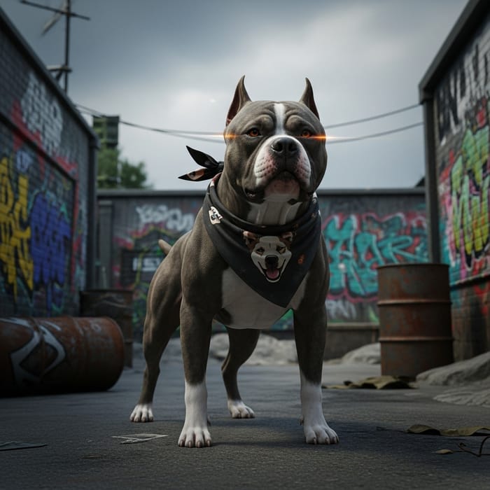 Thug Dog with Bandana on Urban Street Thug Dog with Bandana on Urban Street