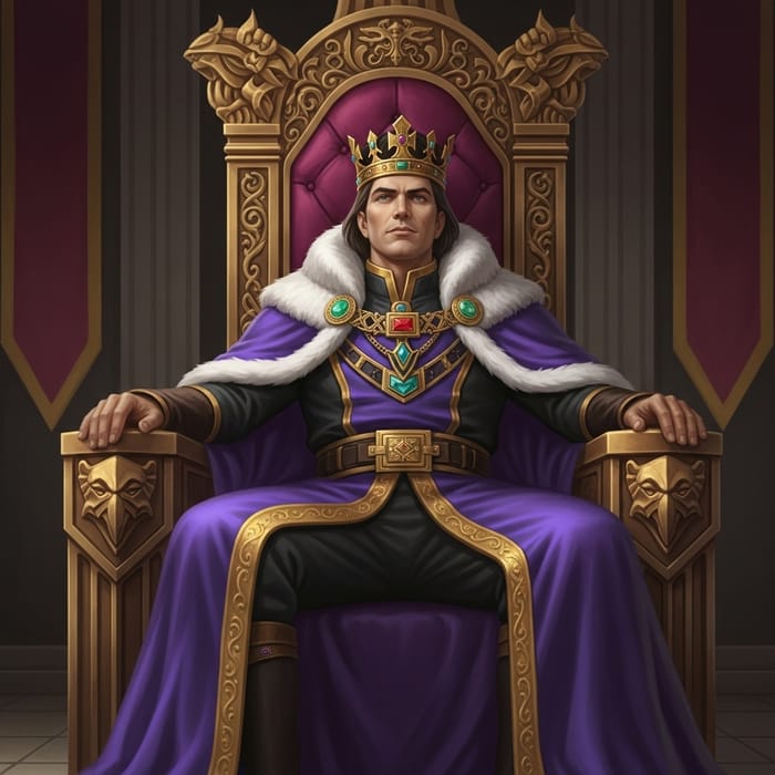 Majestic King In Royal Purple Cape & Golden Crown Majestic King In Royal Purple Cape & Golden Crown