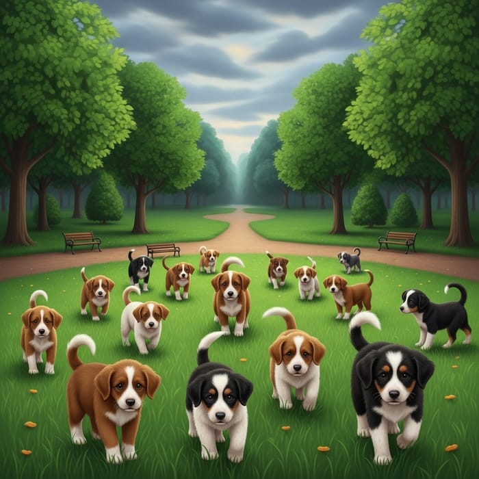 Adorable Lost Puppies in Serene Park Setting