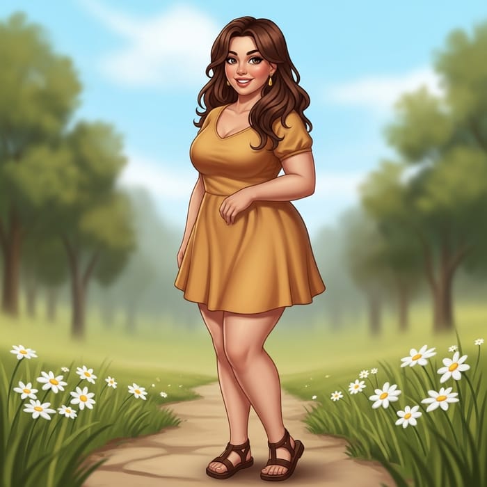 Young Woman with Full Bust in Stylish Summer Outfit