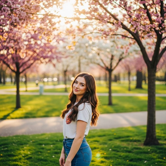 20-Year-Old Woman with Long Brown Hair in Park Setting 20-Year-Old Woman with Long Brown Hair in Park Setting