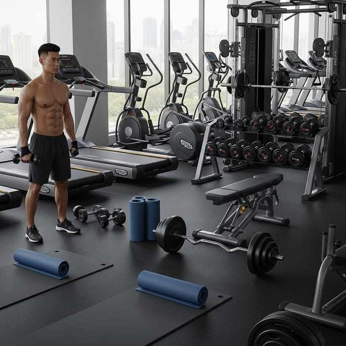 Asian Man Exercising in Gym Background Template Asian Man Exercising in Gym Background Template