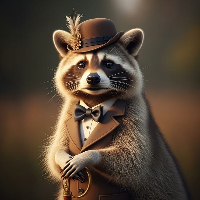 Fancy Raccoon with Vintage Hat | Elegant Wildlife Portrait Fancy Raccoon with Vintage Hat | Elegant Wildlife Portrait