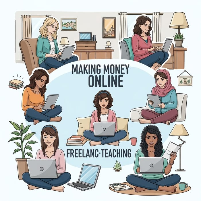 Stay-at-Home Moms Making Money Online - Diverse Mothers Multitasking Stay-at-Home Moms Making Money Online - Diverse Mothers Multitasking
