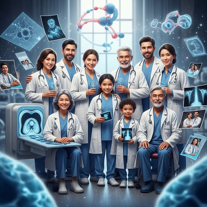 Large Multigenerational Family of Doctors | Hyperrealistic Medicine Scene Large Multigenerational Family of Doctors | Hyperrealistic Medicine Scene