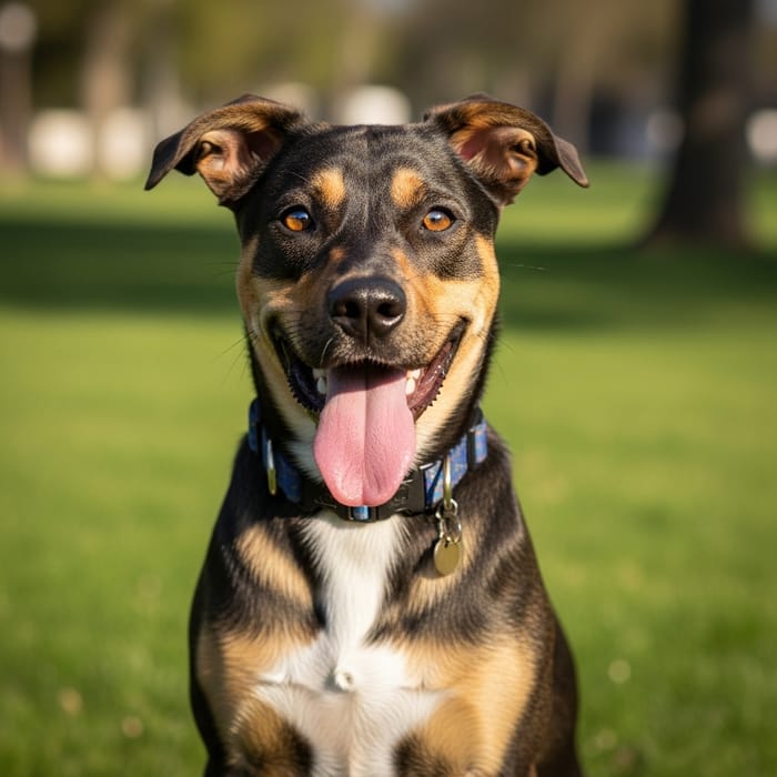 Happy Dog Enjoying Sunny Day in Grass Park