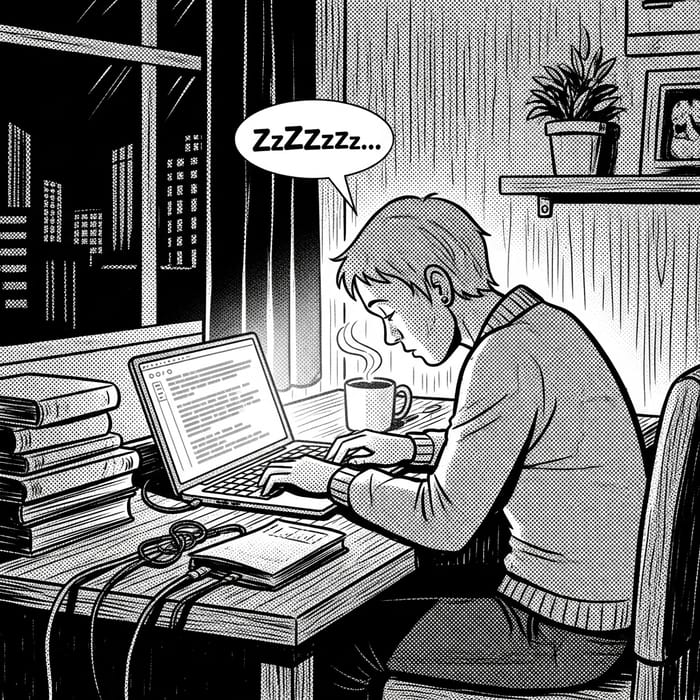 Creative Black & White Comic of a Laptop User Creative Black & White Comic of a Laptop User