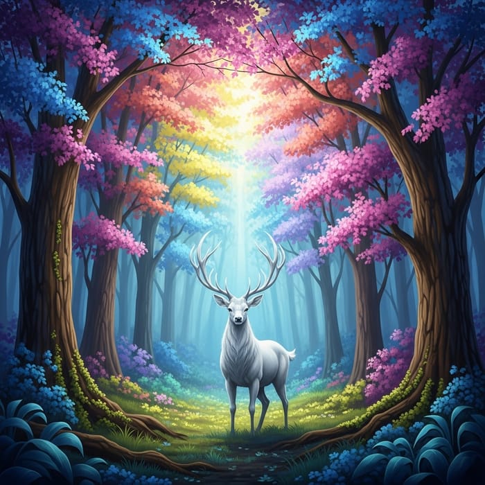 Enchanted Forest with Majestic White Stag | Fantasy-Inspired Art Enchanted Forest with Majestic White Stag | Fantasy-Inspired Art