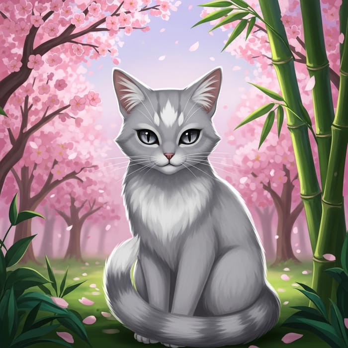 Anime Cat with Silver Fur and Playful Expression