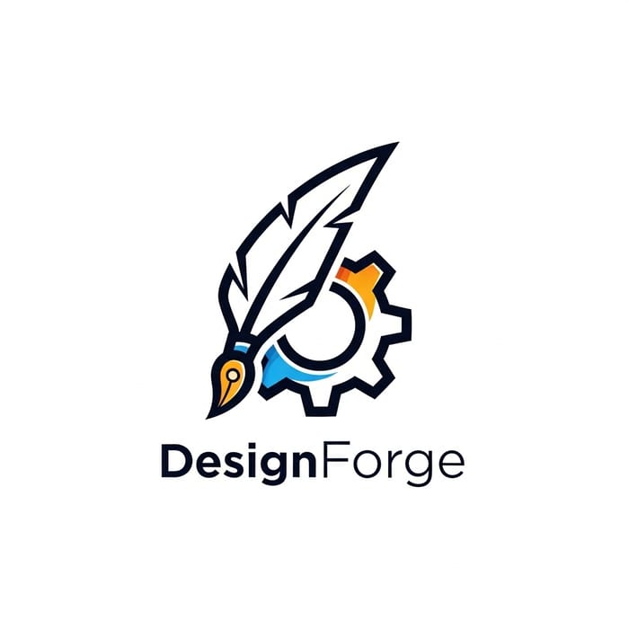 Sleek Quill & Gear Logo: Artistic Graphic Design Sleek Quill & Gear Logo: Artistic Graphic Design