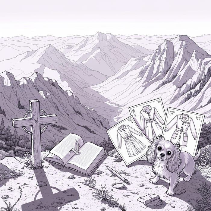 Tender Strength: A Delicate Pastel Mountain Scene of Solitude and Creativity