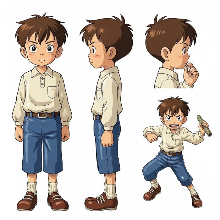 Ghibli Studio Boy Character Art | Various Poses and Views