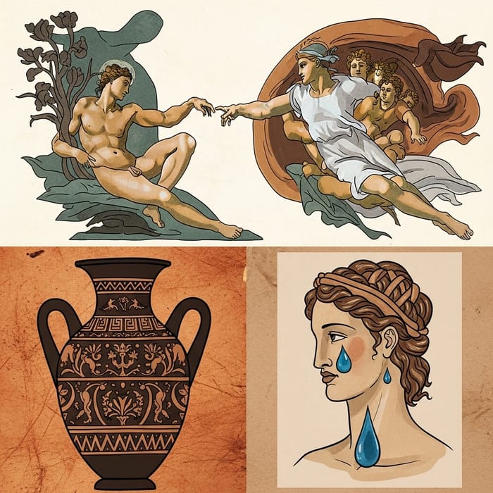 Greek Style Art: Creation of Adam with Lucifer Tear Wallpaper