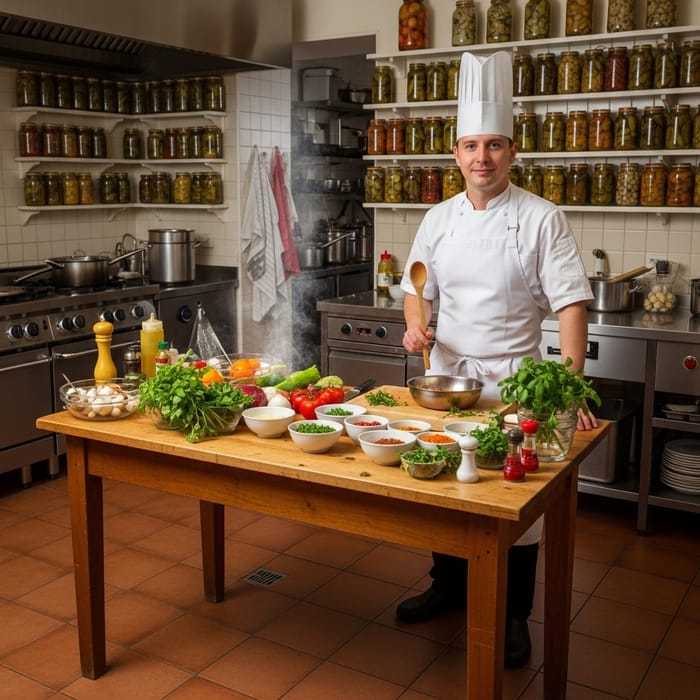 Colorful Pickles & Chef | Kitchen Scene Inspiration