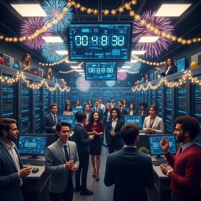 New Year IT: Diverse People and High-Tech Celebration New Year IT: Diverse People and High-Tech Celebration
