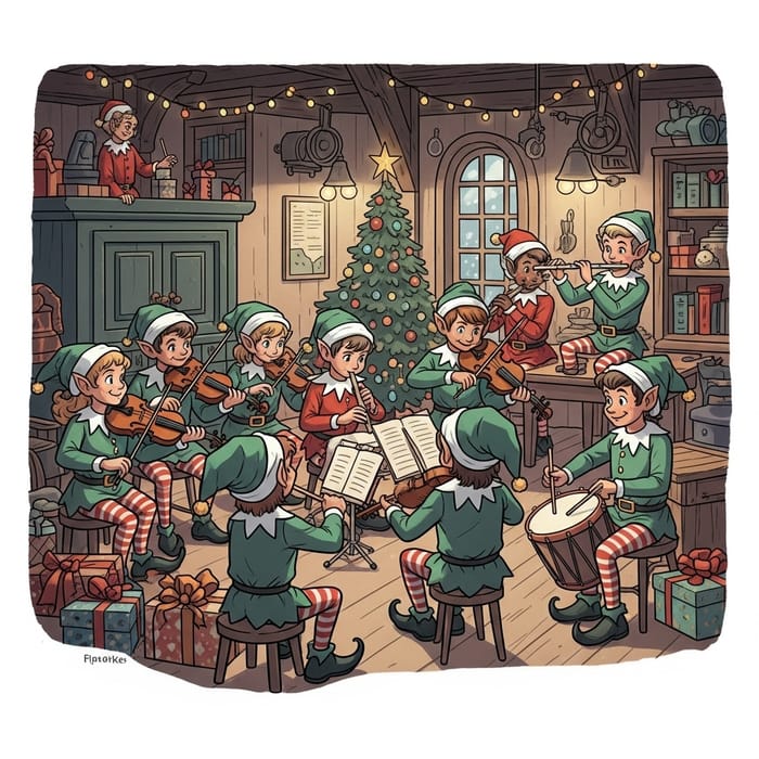 Iconic Santa's Elves Musicians in the Festive Santa's Workshop Iconic Santa's Elves Musicians in the Festive Santa's Workshop