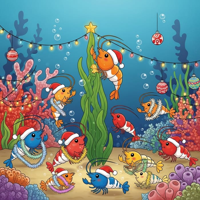 Adorable Baby Shrimp Celebrate Christmas