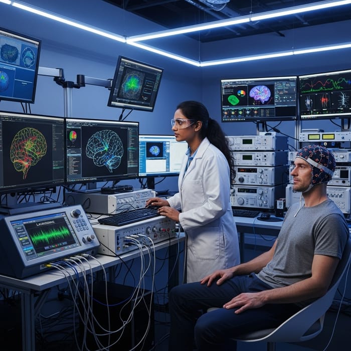 BCI Neuromodulation in High-Tech Lab: Scientist & Patient