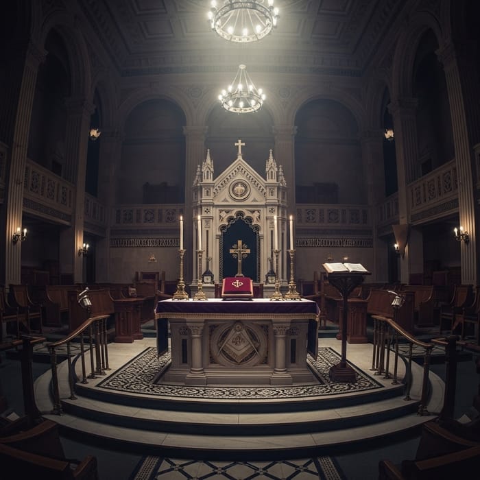 Majestic Masonic Lodge Interior: Symbolic Elements & Grandeur